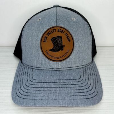 Round Leather Patch - Two Color Split Trucker Hats - Heather Grey/Black