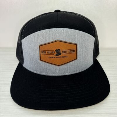 Hexagon Leather Patch - Flat Bill Trucker Hat - Heather Grey/Black