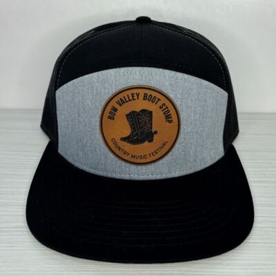 Round Leather Patch - Flat Bill Trucker Hat - Heather Grey/Black